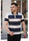 Erkek Yakalı Fermuarlı çift Renk Kısa Kollu T-shirt