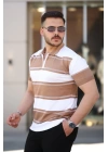 Erkek Yakalı Fermuarlı çift Renk Kısa Kollu T-shirt