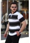 Erkek Yakalı Fermuarlı çift Renk Kısa Kollu T-shirt