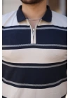 Erkek Yakalı Fermuarlı çift Renk Kısa Kollu T-shirt