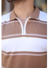 Erkek Yakalı Fermuarlı çift Renk Kısa Kollu T-shirt