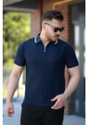 Erkek Yakalı Fermuarlı Kısa Kollu T-shirt