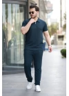 Erkek Yakalı Fermuarlı T-shirt Pantolon Ikili Rahat Takım