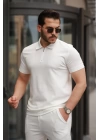 Erkek Yakalı Fermuarlı T-shirt Pantolon Ikili Rahat Takım