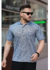 Erkek Yakalı Jakar Baskılı Kısa Kollu T-shirt
