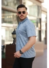 Erkek Yakalı Jakar Baskılı Kısa Kollu T-shirt