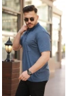 Erkek Yakalı Mini Jakarlı Kısa Kollu T-shirt