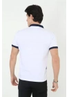Erkek Yakalı Slim Fit Baskılı T-Shirt - Beyaz