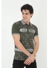 Erkek Yakalı Slim Fit Baskılı T-Shirt - Haki
