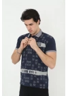 Erkek Yakalı Slim Fit Baskılı T-Shirt - Lacivert