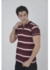 Erkek Yakalı Slim Fit Dokuma Çizgili T-Shirt - Bordo