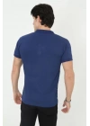 Erkek Yakalı Slim Fit Pike Çizgili T-Shirt - Mavi