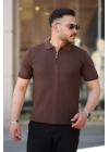 Erkek Yakası Fermuarlı Kısa Kollu T-shirt