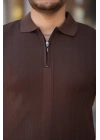 Erkek Yakası Fermuarlı Kısa Kollu T-shirt