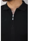 Erkek Yakası Fermuarlı Kısa Kollu T-shirt