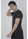 Erkek Yandan Fermuarli Slim Fit T-shirt - Siyah
