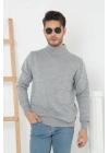 Erkek Yarım Boğaz Triko Kazak Yumuşak Dokulu Pamuklu Ince Dokuma, Uzun Kollu Rahat Regular Kalıp - Gri