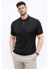 Erkek Yazlık Triko Tişört Kısa Kol Polo Yaka Düğmeli T-Shirt - Siyah