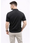 Erkek Yazlık Triko Tişört Kısa Kol Polo Yaka Düğmeli T-Shirt - Siyah