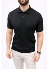 Erkek Yazlık Triko Tişört Kısa Kol Polo Yaka Düğmeli T-Shirt - Siyah