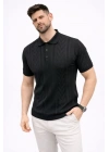 Erkek Yazlık Triko Tişört Kısa Kol Polo Yaka Düğmeli T-Shirt - Siyah