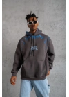 Erkek Yıldırım Baskılı Kapşonlu Sweatshirt - Gri