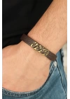 Eskitme Metal Şık Aksesuarlı Kahverengi Deri Erkek Bileklik