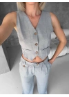 Essential yelek pantolon takım gri s255254