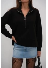 Fermuar Ve Dikiş Detaylı Sweatshirt