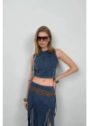 Fırfır Detay Denim Bluz
