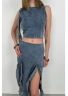 Fırfır Detay Denim Bluz