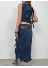 Fırfır Detay Denim Bluz