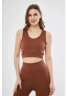 Fitilli Baskılı Crop - Kahve