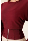 Fitilli Bisiklet Yaka İkili Bluz bordo T4341
