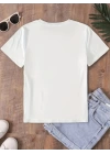 Fiyonk Baskılı Oversize Bisiklet Yaka T-shirt - Beyaz