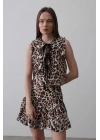 Fiyonk Detaylı Bluz - Leopar
