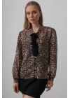 Fiyonk Detaylı Leopar Bluz - Leopar