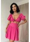 Fuşya Brode Crop Ve Mini Etek Takım