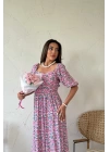 Fuşya Çiçek Desenli Elbise