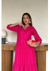 Fuşya Dantelli New Elbise