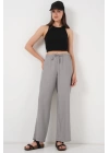 Geniş Paça Keten Pantolon 6735 - Gri