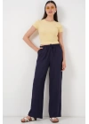Geniş Paça Keten Pantolon 6735 - Lacivert
