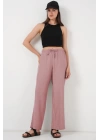 Geniş Paça Keten Pantolon 6735 - Pudra