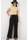Geniş Paça Keten Pantolon 6735 - Siyah