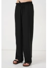 Geniş Paça Keten Pantolon 6735 - Siyah