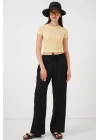 Geniş Paça Keten Pantolon 6735 - Siyah