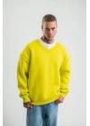 Geniş V Yaka Kol Ribana Detaylı SweatShirt - Sarı