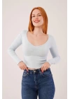 Geniş Yaka Bebe Mavisi Basic Body Bluz