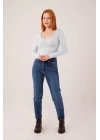 Geniş Yaka Bebe Mavisi Basic Body Bluz