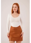 Geniş Yaka Beyaz Basic Body Bluz